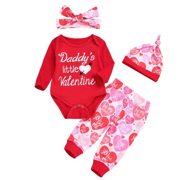 Daddys Little Valentine Romper Pants and Hat Set for Newborn Baby Boys and Girls - Perfect Outfit for Valentines Day - Totostore