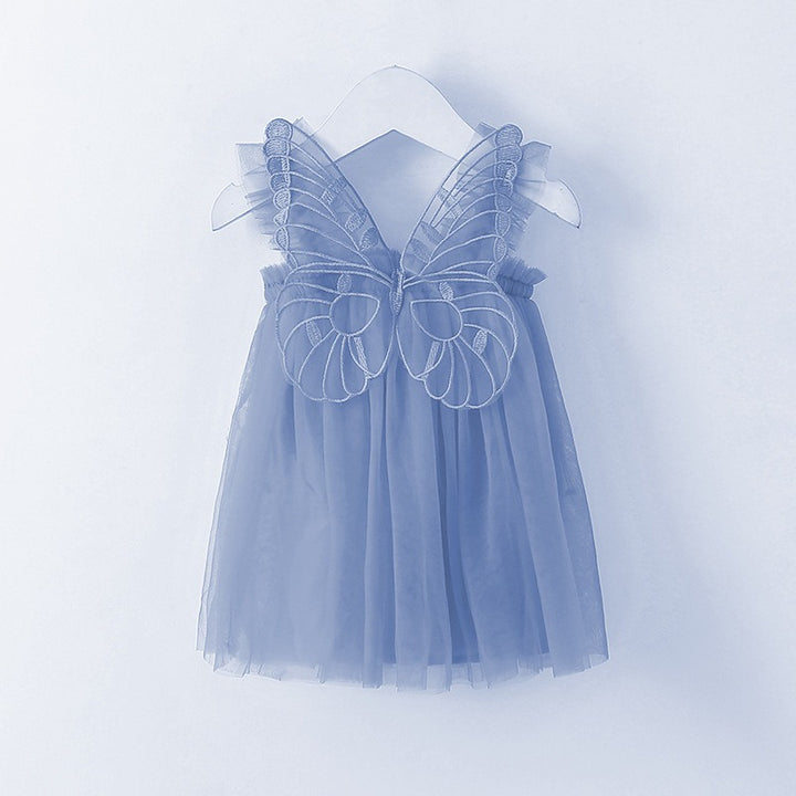 Sweet Princess Baby Dress Solid Color with Butterfly Wing Decor New Little Girls Clothing Collection - Totostore