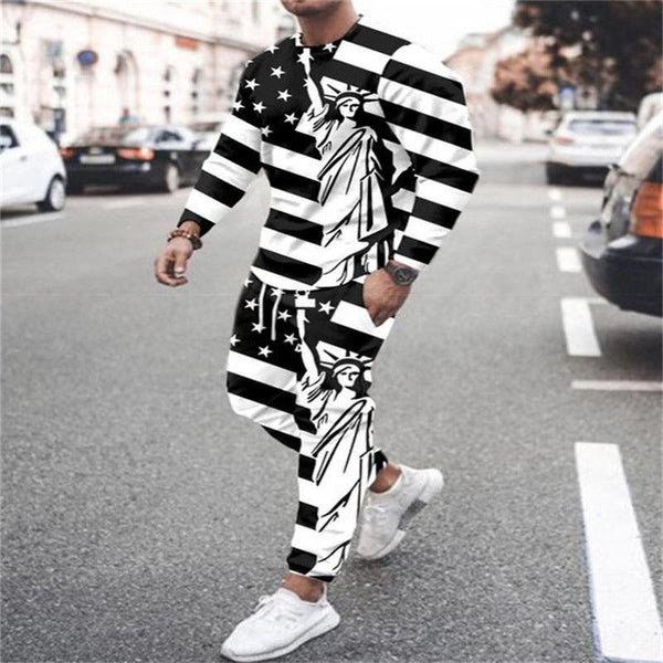 Spring And Autumn Men's Sports Leisure Suit Fashion Round Neck Long Sleeve Loose Sweatshirt Suit