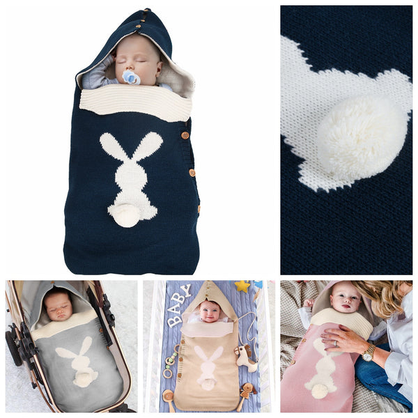 Cozy Knitted Rabbit Button Sleeping Bag - Perfect for Outdoor Strolls and Keeping Baby Warm - Wool Combo - Totostore