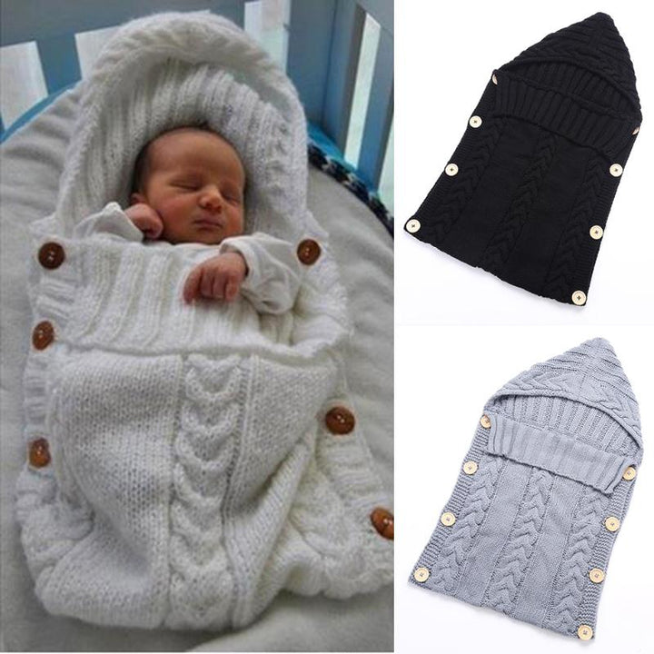 Soft Crochet Knitted Hoodie Swaddle Wrap for Warm Baby Sleep - Wool Blends Hooded Infant Sleeping Bag - Totostore