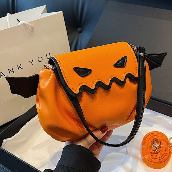 Creative Halloween Pumpkin Crossbody Bag with Small Wings  Personalized Female Handbag