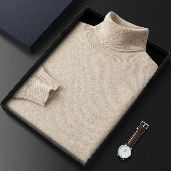 Men's High Lapel Casual Knitted Solid Color Cashmere Sweater