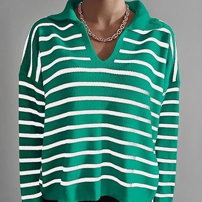 College Style Striped Knitted Long Sleeve - Perfect for Campus FashionorComfy  Chic Long Sleeve Striped Knit for College Fashionistas