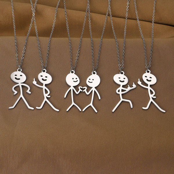 Stainless Steel Stickman Cartoon Pendant Necklace - Cute and Fun Design for All Ages