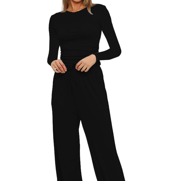 Long Sleeve Top High Waist Wide Leg Pants Suit