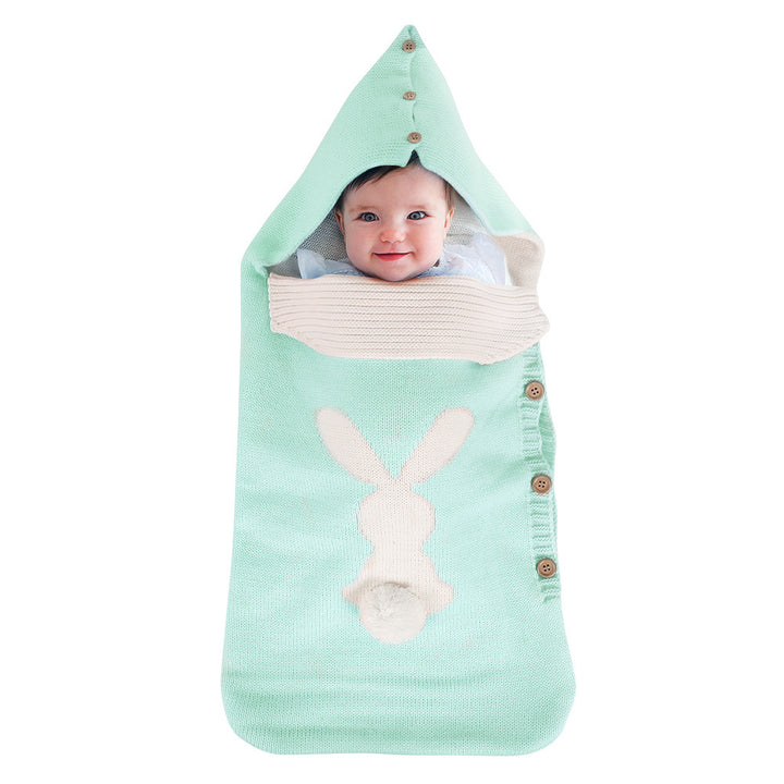 Cozy Knitted Rabbit Button Sleeping Bag - Perfect for Outdoor Strolls and Keeping Baby Warm - Wool Combo - Totostore