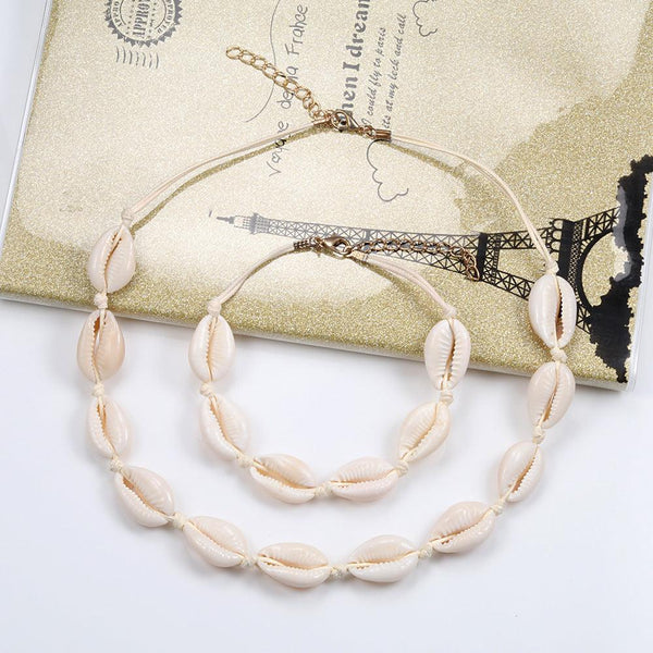 Adjustable Shell Bracelet and Necklace Set - Versatile and Stylish Accessory for Any Occasion