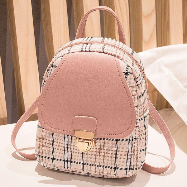 Stylish Ladies Backpack Checkered Design with Lock Single Shoulder Diagonal Handbag and Coin Purse Included