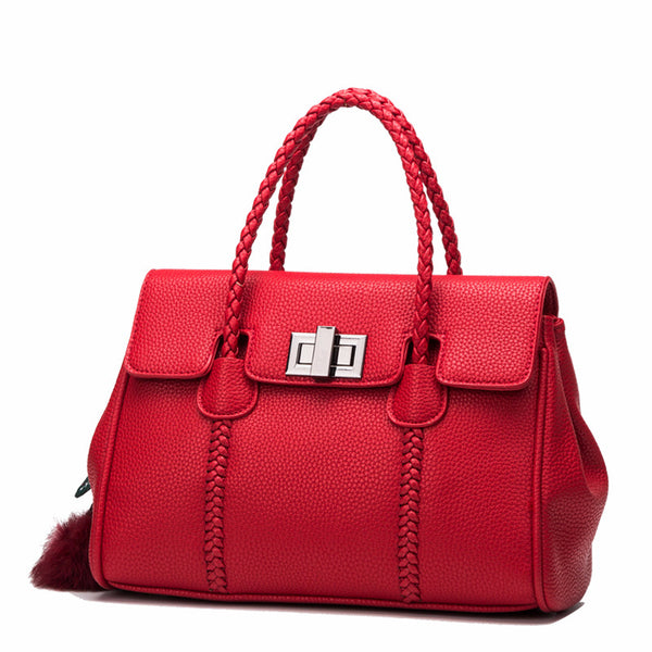 Lychee Pattern Leather Handbag - Elegant and Chic Style for Any Occasion