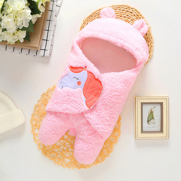 Soft Plush Winter Swaddle Blanket Feet Gown for Infants - Cute Cartoon Design - Totostore