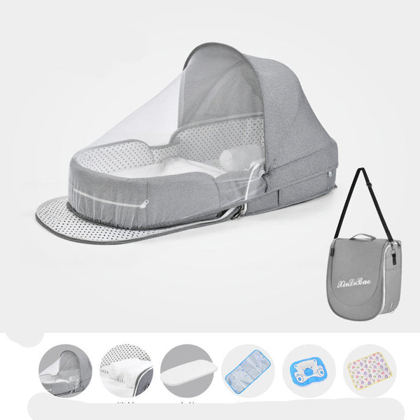 Portable Multifunctional Baby Crib with Sun Protection Mosquito Net and Travel Cot for Newborns and Toddlers