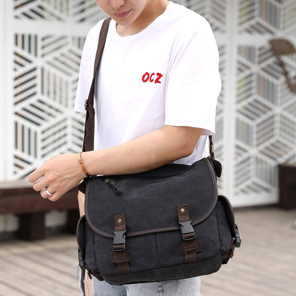 Mens Canvas Messenger Shoulder Bag - Multifunctional and Casual