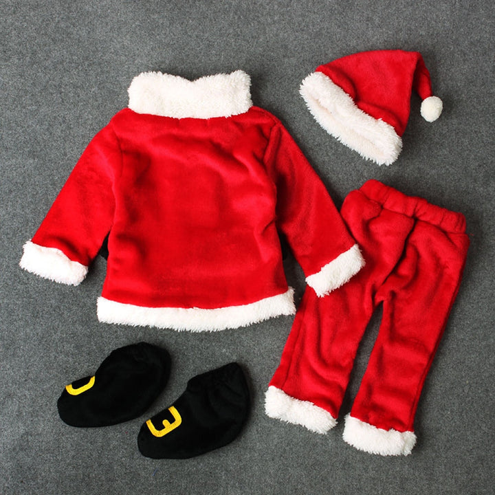 Newborn Baby Santa Xmas 4-Piece Winter Outfit Set with Tops Pants Hat and Socks - Totostore