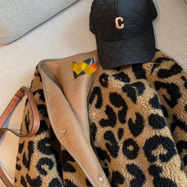 Leopard Print Leather Coat Top - Casual  Chic