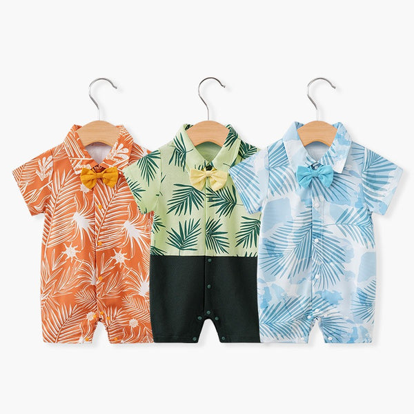 Boys Hawaiian Style Short Sleeved Jumpsuit - Printed Baby Crawling Suit for Summer Vacation Outfits - Totostore