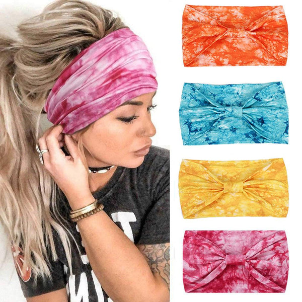 European Tie-Dye Sports Headband - Absorbent Fabric Wide Hair Scarf for Women