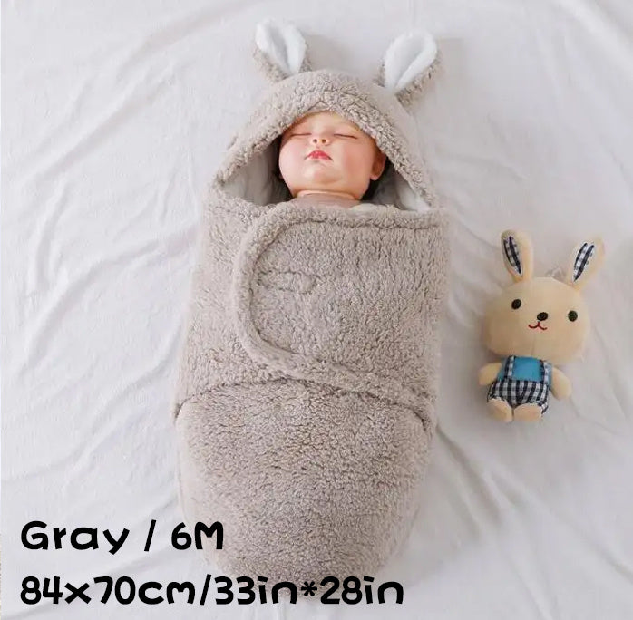 Soft Fleece Newborn Swaddle Sleeping Bag with Head Protection Unisex Wrap for Boys and Girls Wearable Sleep Sack for Babies Fluffy and Cozy Blanket - Totostore