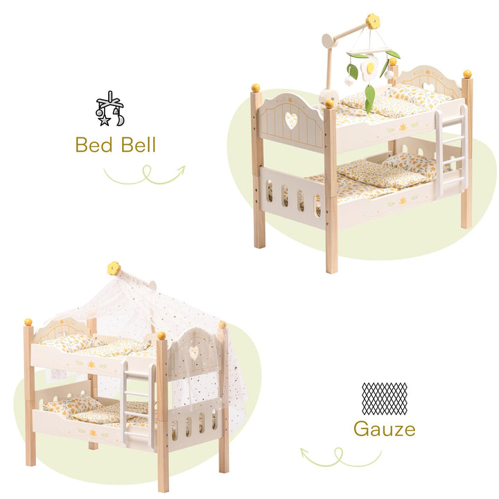 Robotime Wooden Doll Bunk Bed and Cradle for 18 Inch Dolls - Fits American Girl - Baby Doll Beds and Cribs - Totostore