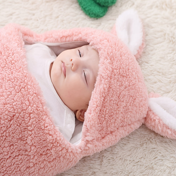 Soft Fleece Newborn Swaddle Sleeping Bag with Head Protection Unisex Wrap for Boys and Girls Wearable Sleep Sack for Babies Fluffy and Cozy Blanket - Totostore