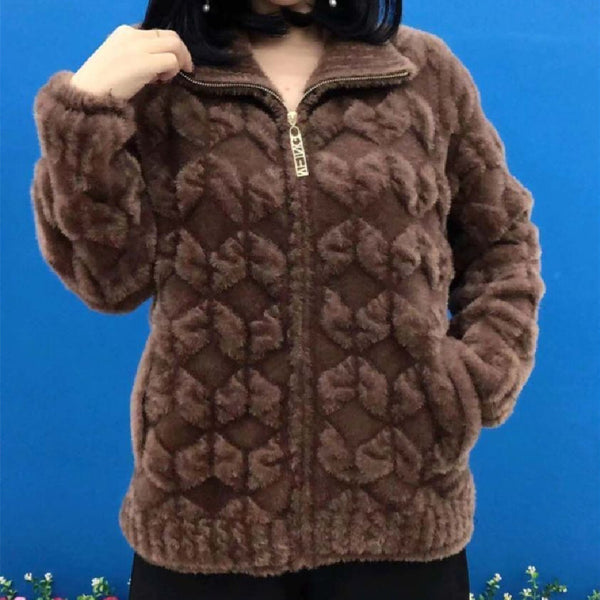 Plus Size Mink-Like Wool Coat for Middle-Aged and Elderly - Thick and Luxurious