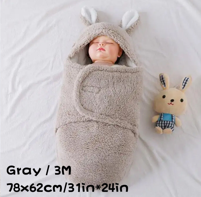 Soft Fleece Newborn Swaddle Sleeping Bag with Head Protection Unisex Wrap for Boys and Girls Wearable Sleep Sack for Babies Fluffy and Cozy Blanket - Totostore