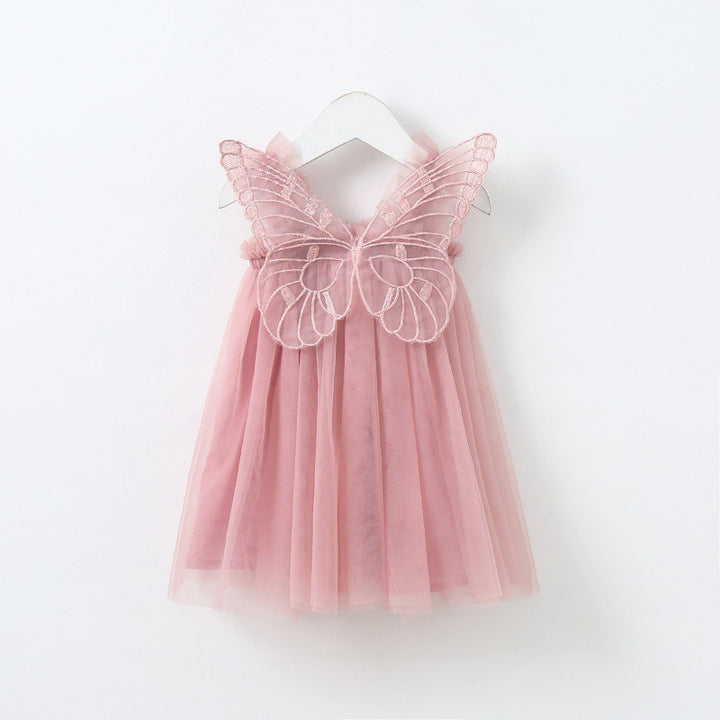 Sweet Princess Baby Dress Solid Color with Butterfly Wing Decor New Little Girls Clothing Collection - Totostore