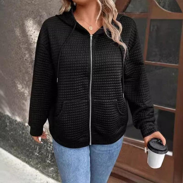 Stylish Waffle Hooded Sports Jacket - Perfect for Workouts Long Sleeve