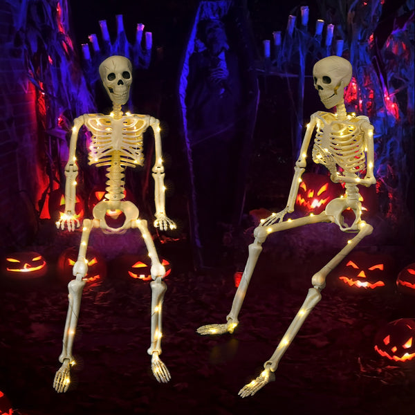 Standable and Hangable 90cm Halloween Skeleton with Warm Light - Perfect for Spooky Home Decor Luminous and Adjustable Settings Included