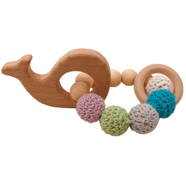 Organic Animal Teething Ring and Bracelet Set Beechwood Beads with Wooden Bangle for Babies - Totostore