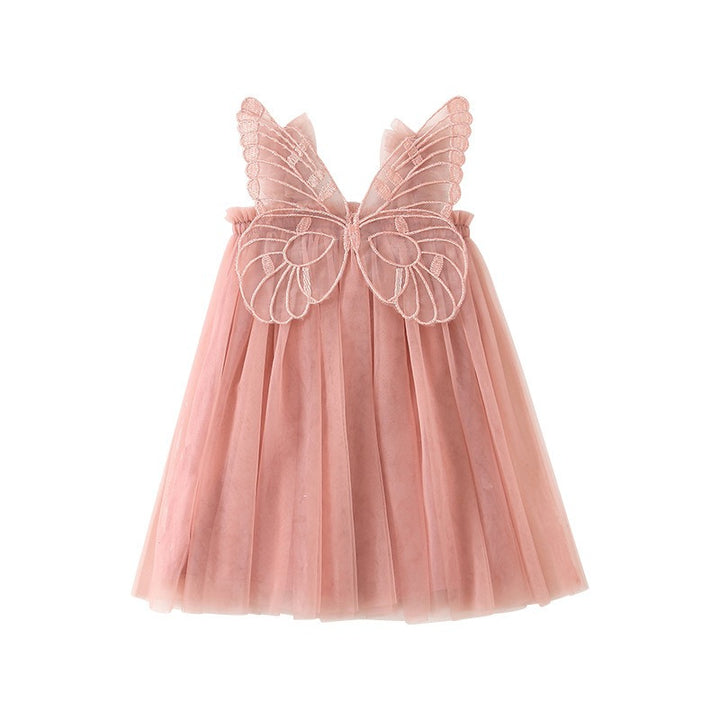 Sweet Princess Baby Dress Solid Color with Butterfly Wing Decor New Little Girls Clothing Collection - Totostore