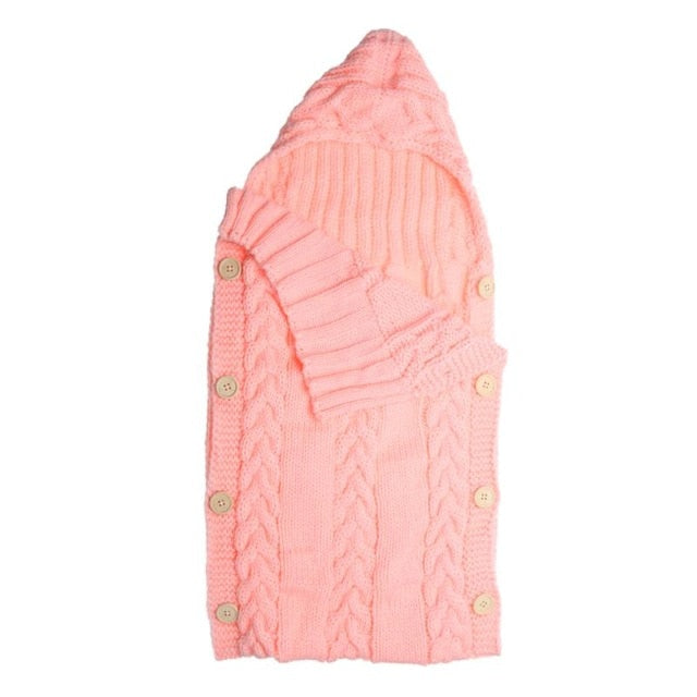 Soft Crochet Knitted Hoodie Swaddle Wrap for Warm Baby Sleep - Wool Blends Hooded Infant Sleeping Bag - Totostore