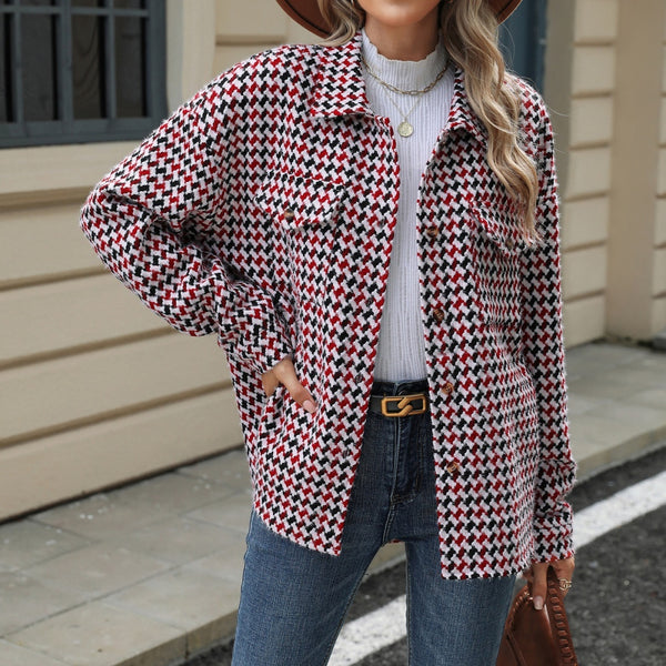 Plaid Lapel Woolen Coat  Multi-button Long Sleeve  Loose Fit  Perfect for Fall  Ideal for Layering