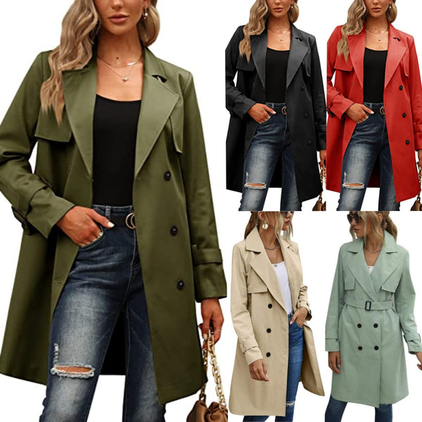 Autumn Womens Double Breasted Trench Coat - European and American Fashion