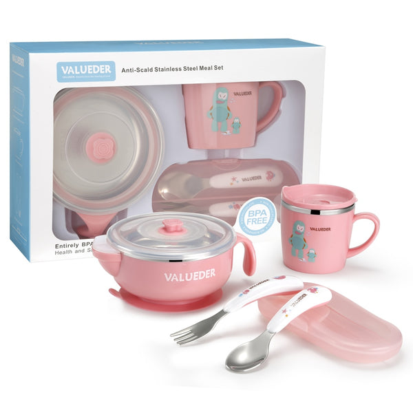 VALUEDER Baby Feeding Set - Stainless Steel Bowl Spoon and Cup Gift Box - Totostore