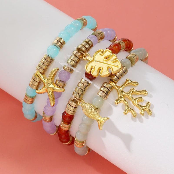 Bohemian Starfish Multi Layer Crystal Bracelet - Handmade Colorful Beaded Design