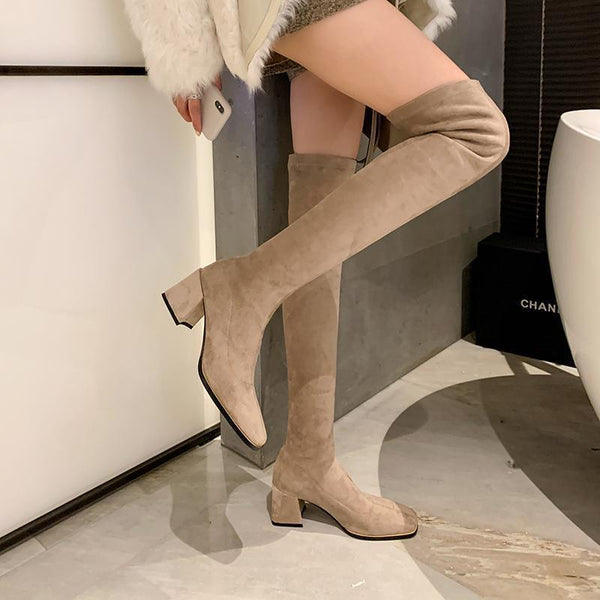 Stylish Over-the-Knee High Heel Boots - Perfect for Any Occasion with Thick Heel