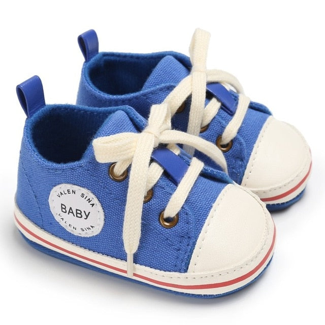 Newborn Baby Canvas Sneakers Infant First Walkers Lace-up Shoes for Girls Prewalker 0-18M Size - Totostore