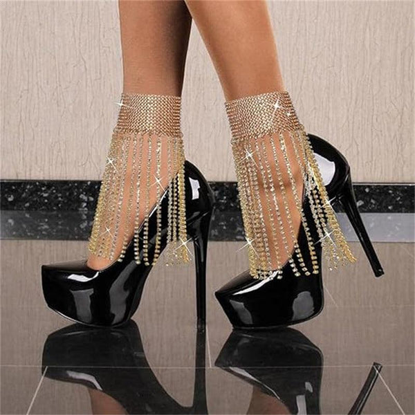 Affordable Luxury Inlaid Tassel Anklet with Shiny Rhinestones - Multi-layer Design