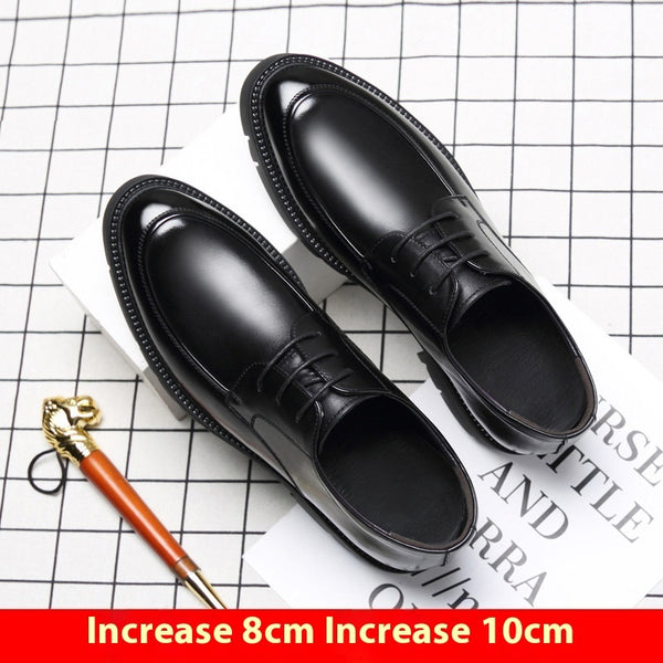 Mens Leather Height-Increasing Business Formal Shoes - Spring  Autumn  8cm Insole 10cm Thick Sole