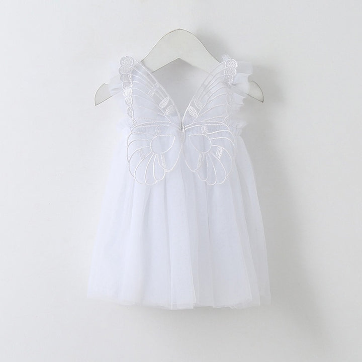 Sweet Princess Baby Dress Solid Color with Butterfly Wing Decor New Little Girls Clothing Collection - Totostore