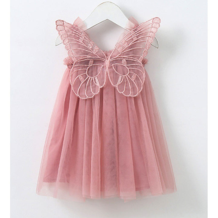 Sweet Princess Baby Dress Solid Color with Butterfly Wing Decor New Little Girls Clothing Collection - Totostore