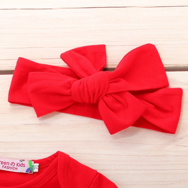 Adorable 3-Piece Baby Girl Christmas Outfit - Red Top Skirt Bow Headband Set - Totostore