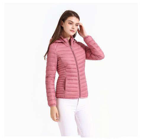 Autumn and Winter Hooded Zipper Jacket - Detachable Stand Collar Lightweight Solid Color