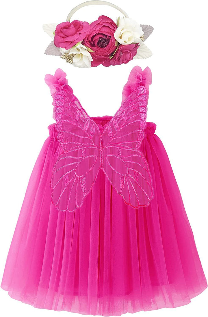 Sweet Princess Baby Dress Solid Color with Butterfly Wing Decor New Little Girls Clothing Collection - Totostore