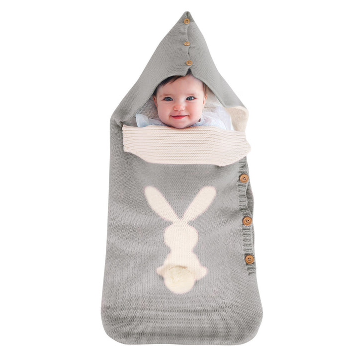 Cozy Knitted Rabbit Button Sleeping Bag - Perfect for Outdoor Strolls and Keeping Baby Warm - Wool Combo - Totostore