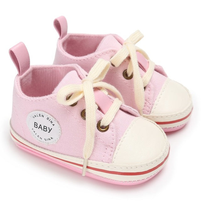 Newborn Baby Canvas Sneakers Infant First Walkers Lace-up Shoes for Girls Prewalker 0-18M Size - Totostore