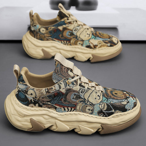 Heightened Platform Daddy Shoes - Breathable Canvas Design for Comfort and Style