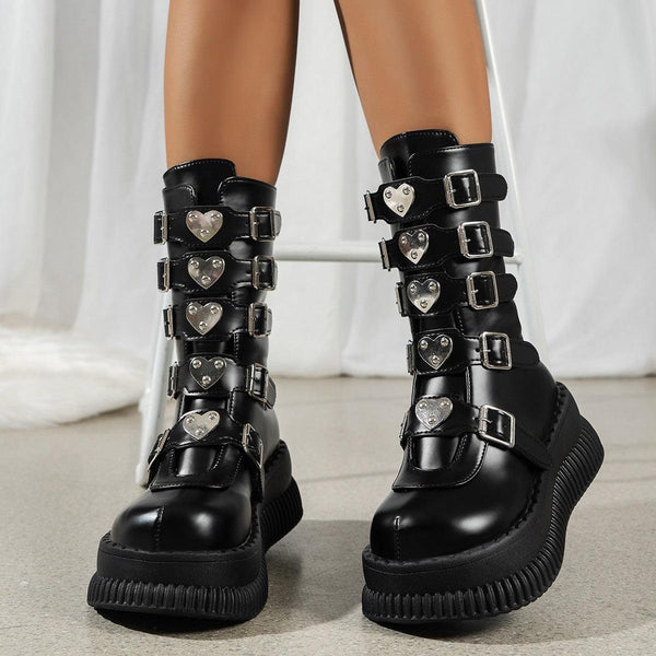 High Heel Motorcycle Boots - Thick Bottom for Fashion and Function