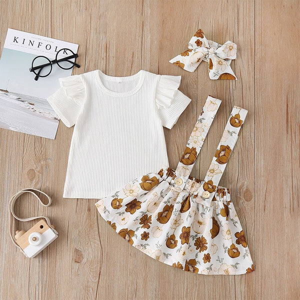 Adorable Lace T-shirt and Flower Skirt Set with Headband for Baby Girls - Perfect for Summer Fashion - Totostore